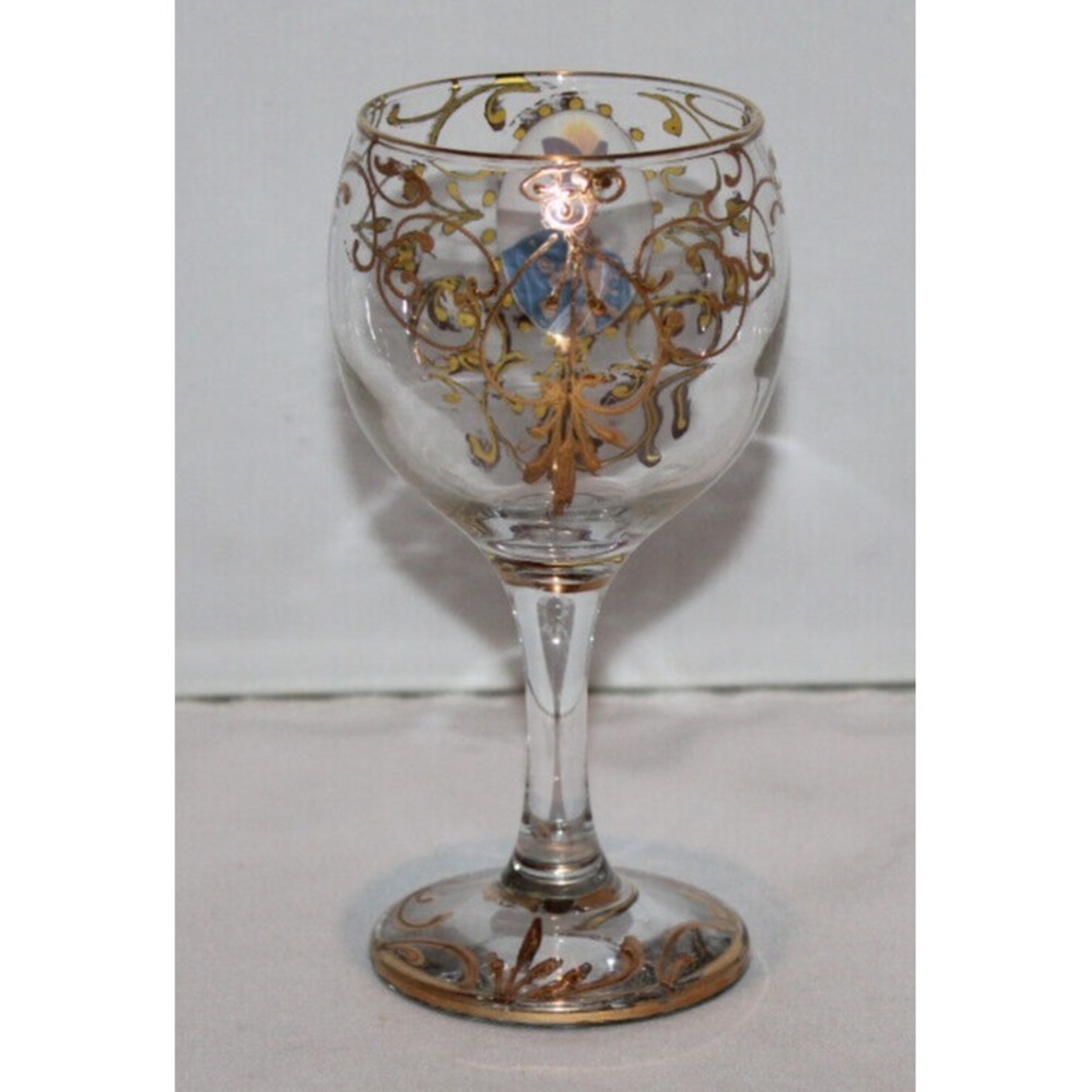 antique Naser al-Din Shah Qajar of Persia stemmed wine glass clear w/ gold trim - Picture 6 of 10